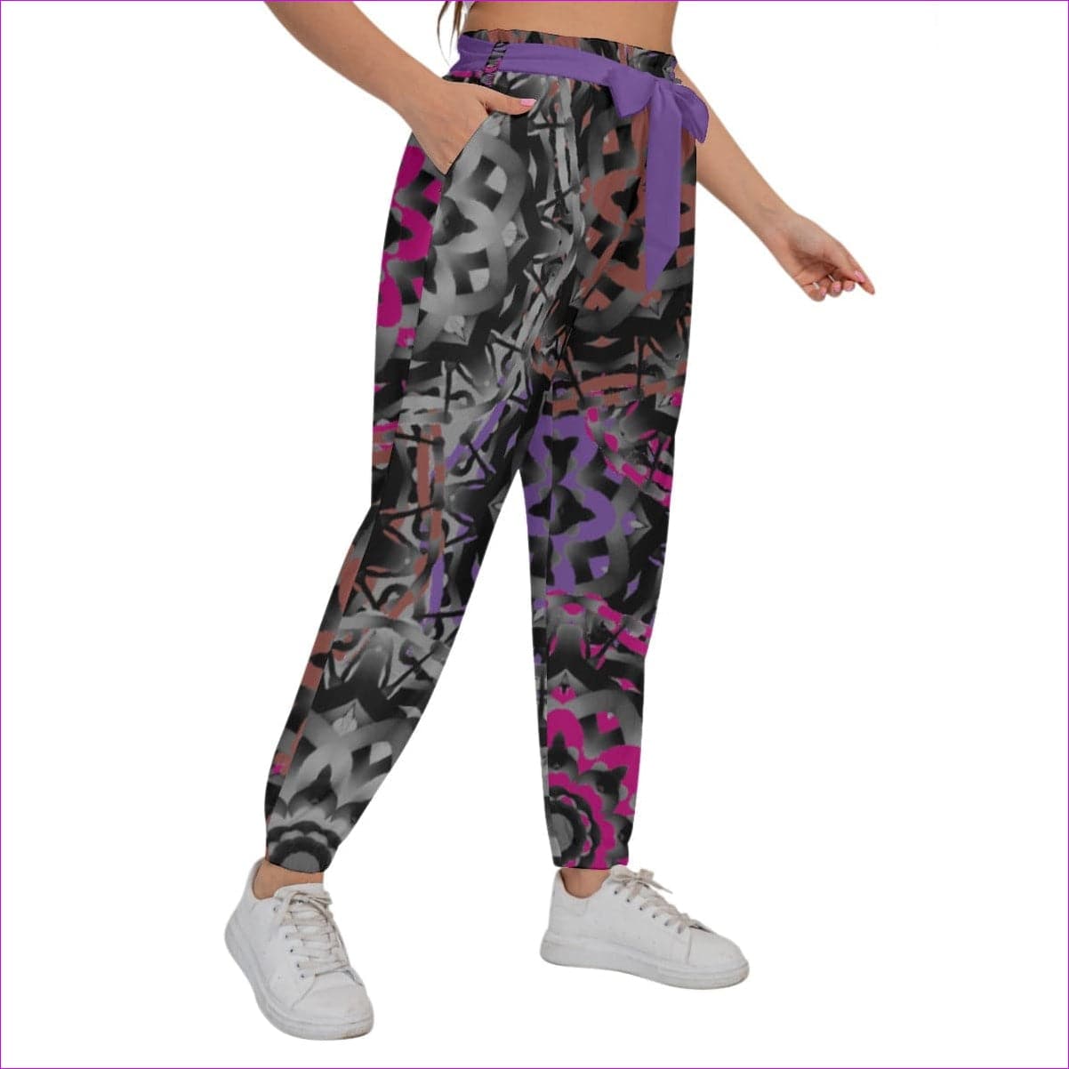 Mandala Graffiti Women’s Trousers With Waist Belt Voluptuous (+) Plus Size - women's pants at TFC&H Co.
