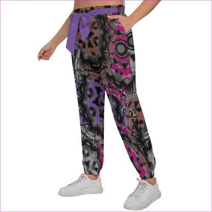 multi-colored Mandala Graffiti Women’s Trousers With Waist Belt Voluptuous (+) Plus Size - women's pants at TFC&H Co.