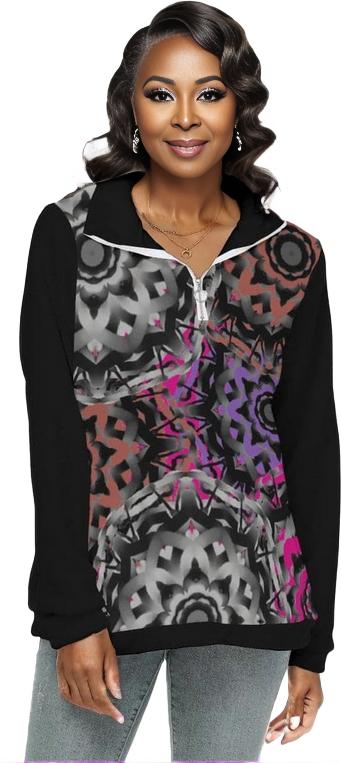 - Mandala Graffiti Womens Borg Fleece Sweatshirt With Half Zip - womens sweatshirt at TFC&H Co.