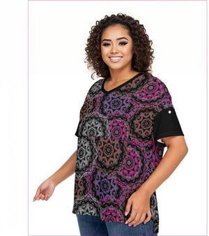 - Mandala Graffiti Womens Drop-shoulder Short Sleeve T-shirt With Sleeve Loops(Plus Size) - womens t-shirt at TFC&H Co.