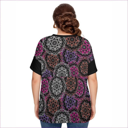 Mandala Graffiti Womens Drop-shoulder Short Sleeve T-shirt With Sleeve Loops(Plus Size) - women's t-shirt at TFC&H Co.