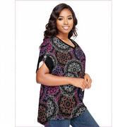Black - Mandala Graffiti Womens Drop-shoulder Short Sleeve T-shirt With Sleeve Loops(Plus Size) - womens t-shirt at TFC&H Co.