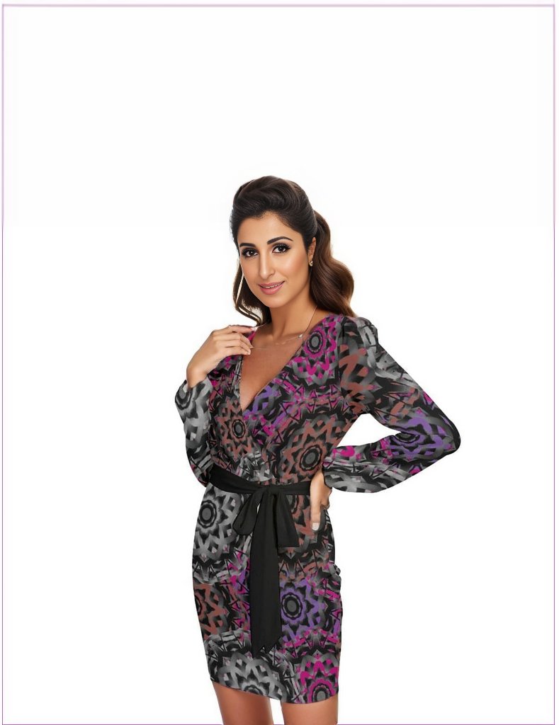 - Mandala Graffiti Womens Long Sleeve Dress With Waist Belt - womens dress at TFC&H Co.