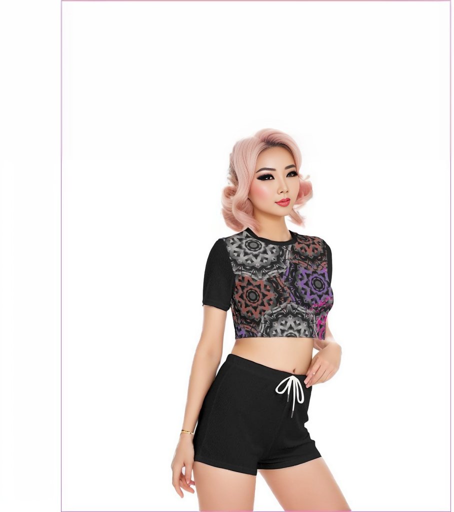 Mandala Graffiti Womens O-neck T-shirt Short Set - women's crop top & shorts set at TFC&H Co.