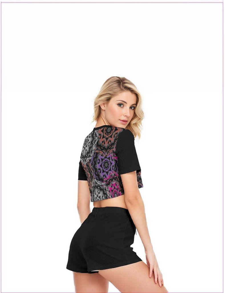 Mandala Graffiti Womens O-neck T-shirt Short Set - women's crop top & shorts set at TFC&H Co.
