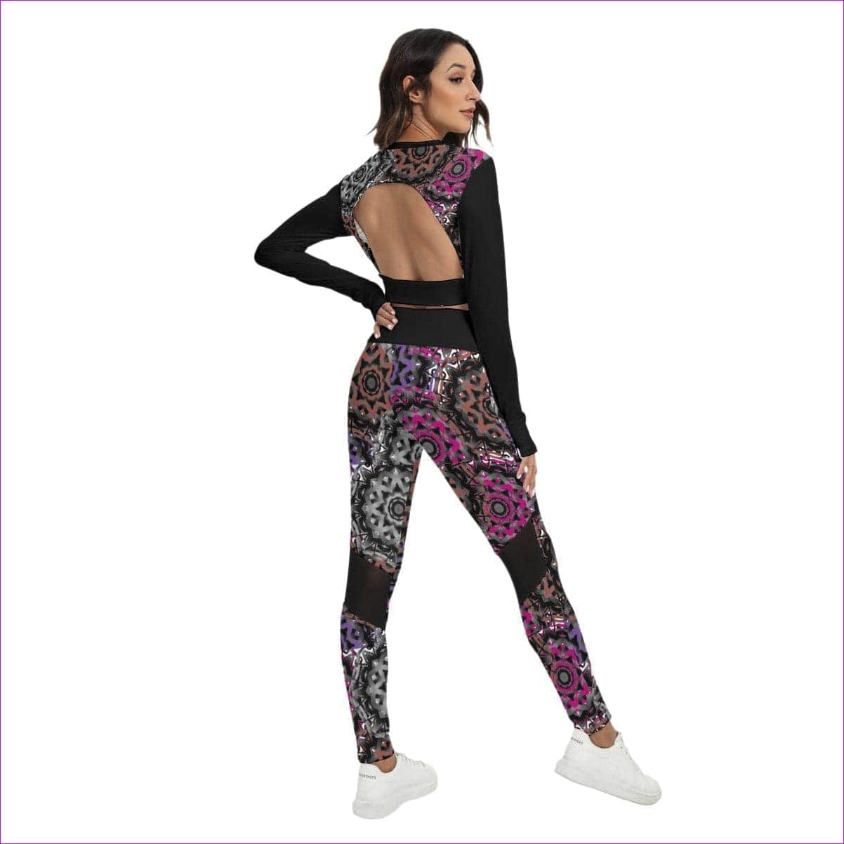 Mandala Graffiti Womens Sport Set With Backless Top And Leggings - women's top & leggings set at TFC&H Co.