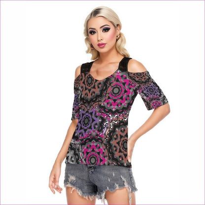 Mandala Graffiti Womens T-shirt With Black Lace Shoulder Strap - women's top at TFC&H Co.