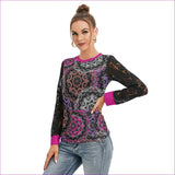 Black - Mandala Graffiti Womens Top With Black Lace Sleeves - womens lace sleeve top at TFC&H Co.