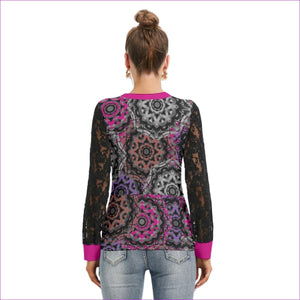 - Mandala Graffiti Womens Top With Black Lace Sleeves - womens lace sleeve top at TFC&H Co.