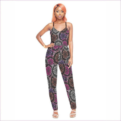 Black Mandala Graffiti Womens V-neck Cami Jumpsuit - women's jumpsuit at TFC&H Co.