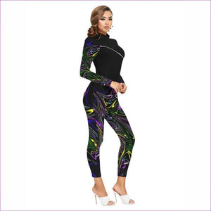 - Mandala Skewed Womens Long-sleeved High-neck Jumpsuit With Zipper - womens jumpsuit at TFC&H Co.
