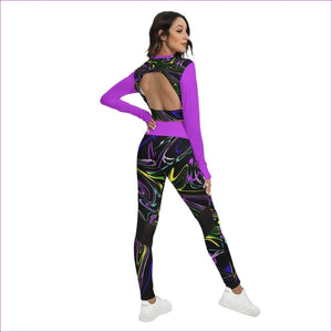 Black - Mandala Skewed Womens Sport Set With Backless Top And Leggings - womens sports set at TFC&H Co.