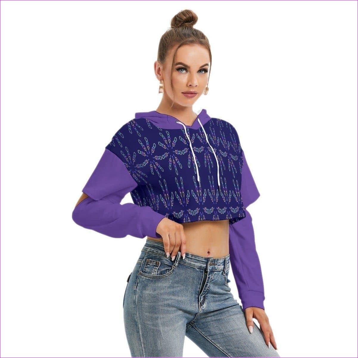 - Mandala Womens Cropped Hoodie With Hollow Out Sleeve - womens cropped hoodie at TFC&H Co.