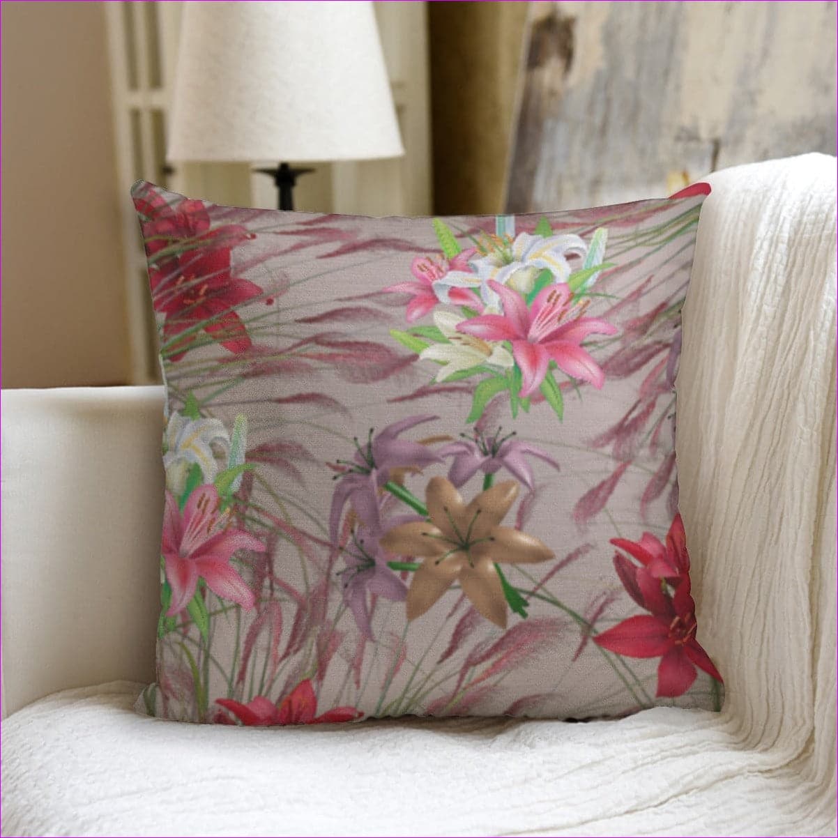 Mauve Gold Floral Flip Couch Pillow with Pillow Inserts - couch pillow at TFC&H Co.