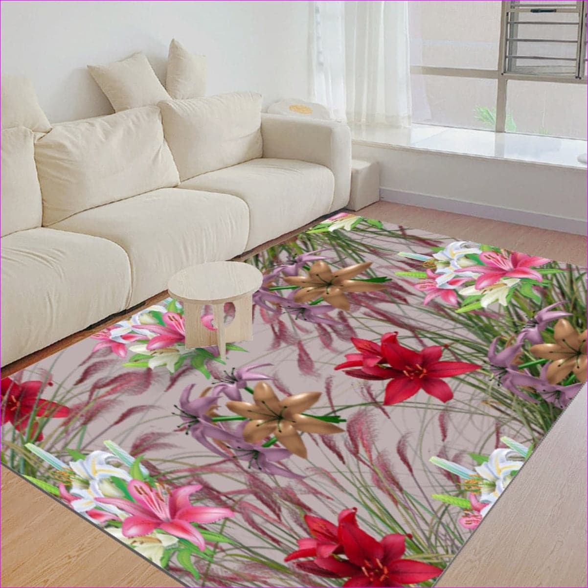 Mauve Mauve Gold Floral Foldable Rectangular Thickened Floor Mat - Area Rugs at TFC&H Co.