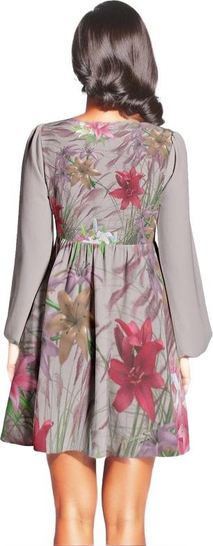 - Mauve Gold Floral Lantern Sleeve Deep V-Neck Short Dress - womens dress at TFC&H Co.