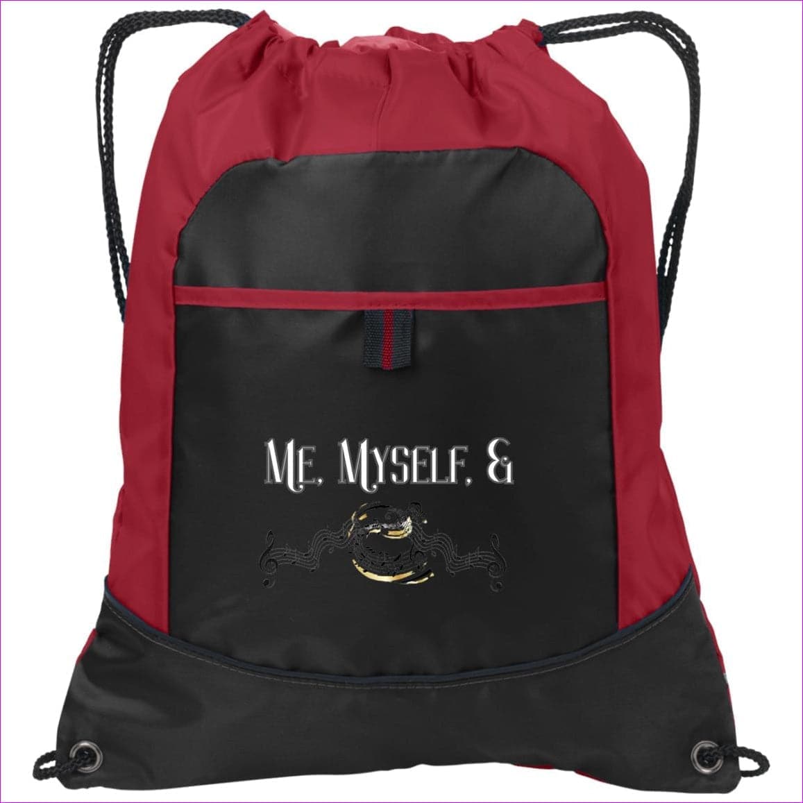 Black/True Red One Size Me, Myself, & Music Pocket Cinch Pack - 4 colors - bookbag at TFC&H Co.