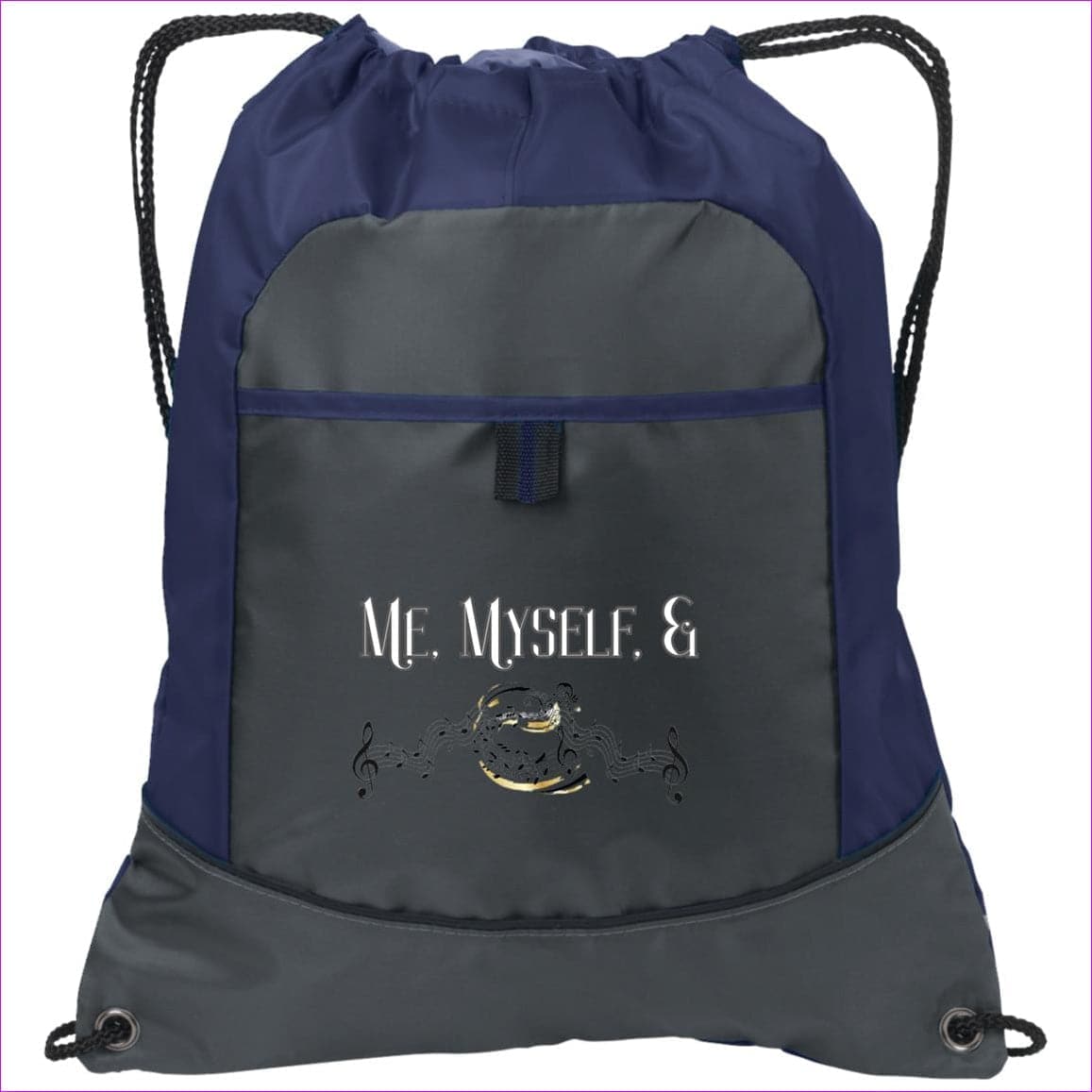 Deep Smoke/True Navy One Size Me, Myself, & Music Pocket Cinch Pack - 4 colors - bookbag at TFC&H Co.