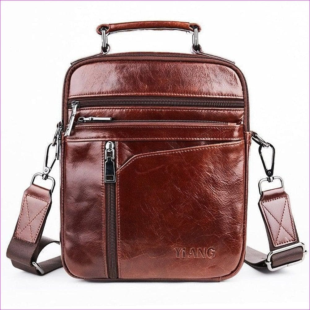 - Men's Nappa Leather Shoulder Messenger Bag Solid Color Brown - messenger bag at TFC&H Co.