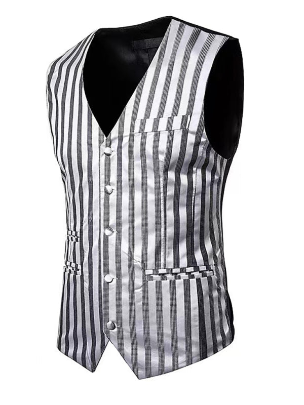MISTY GREY Men's Striped Vest Slim Fit Skinny Wedding Waistcoat - 3 colors - men's suit vest at TFC&H Co.