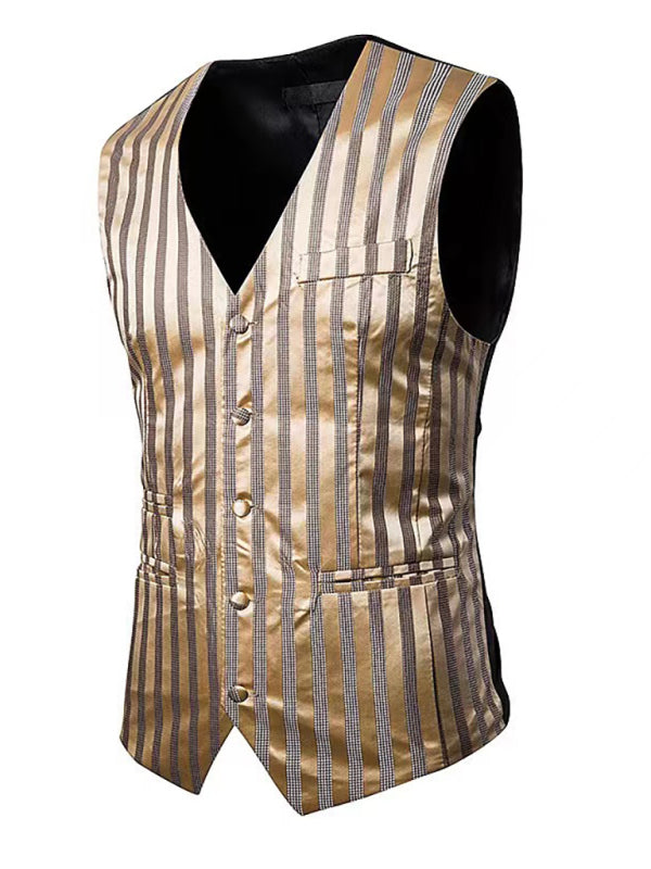 Men's Striped Vest Slim Fit Skinny Wedding Waistcoat - 3 colors - men's suit vest at TFC&H Co.