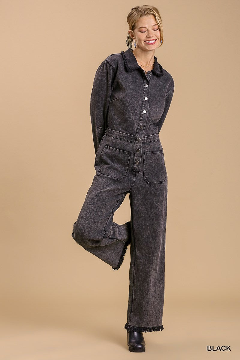 - Mid Button Stone wash Distressed Jumpsuit - Ships from The US - womens jumpsuit at TFC&H Co.