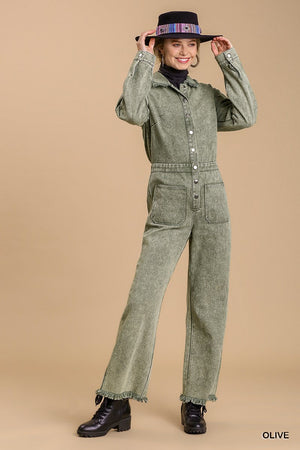 Mid Button Stone wash Distressed Jumpsuit - Ships from The US - women's jumpsuit at TFC&H Co.