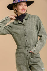 OLIVE Mid Button Stone wash Distressed Jumpsuit - Ships from The US - women's jumpsuit at TFC&H Co.