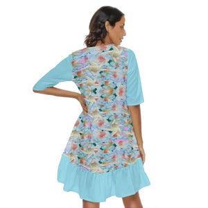 Midnight Floral Womens Half Sleeve Dress With Ruffle Hem - women's dress at TFC&H Co.