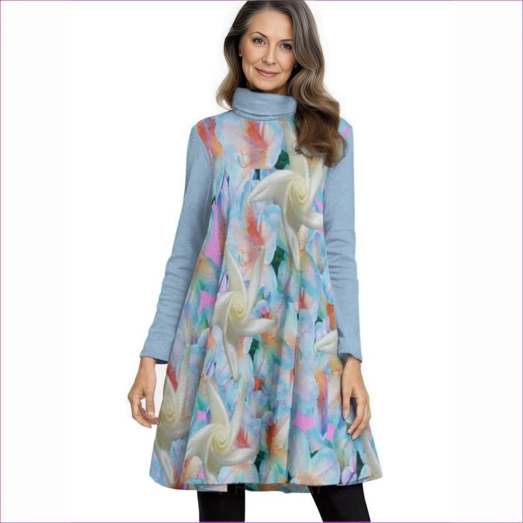 - Midnight Floral Womens High Neck Dress With Long Sleeve - womens dress at TFC&H Co.