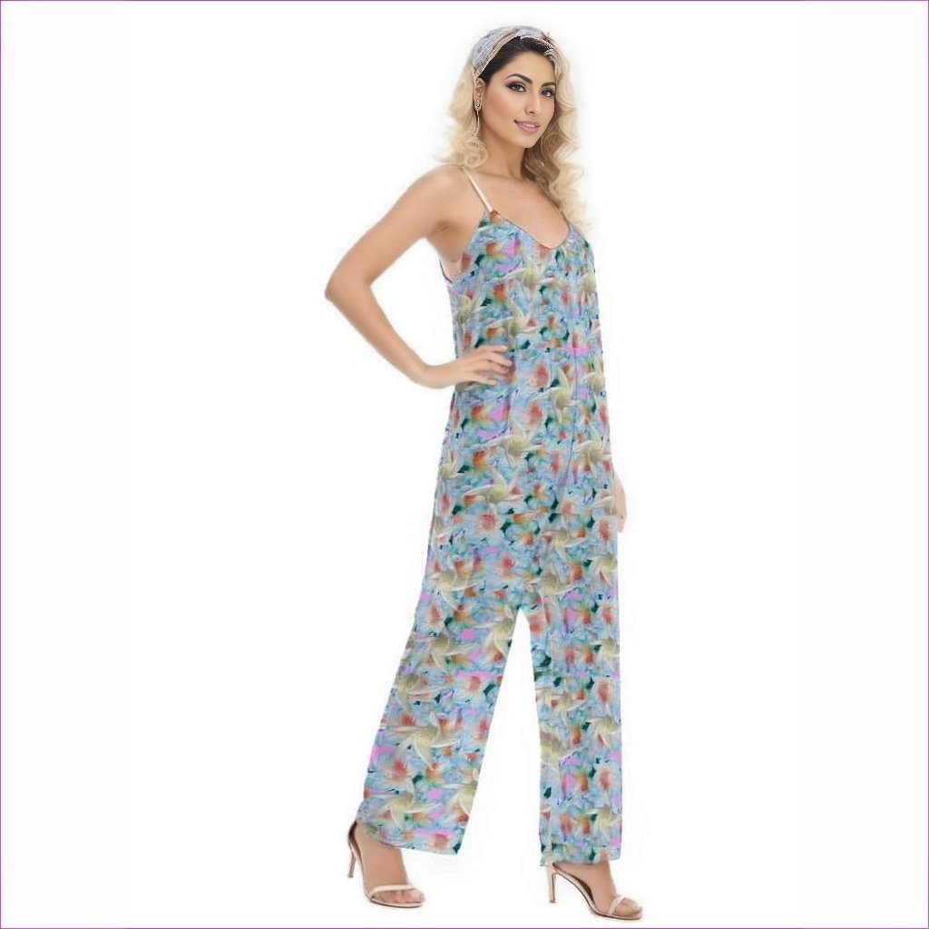 blue Midnight Floral Womens Loose Cami Jumpsuit - women's jumpsuit at TFC&H Co.