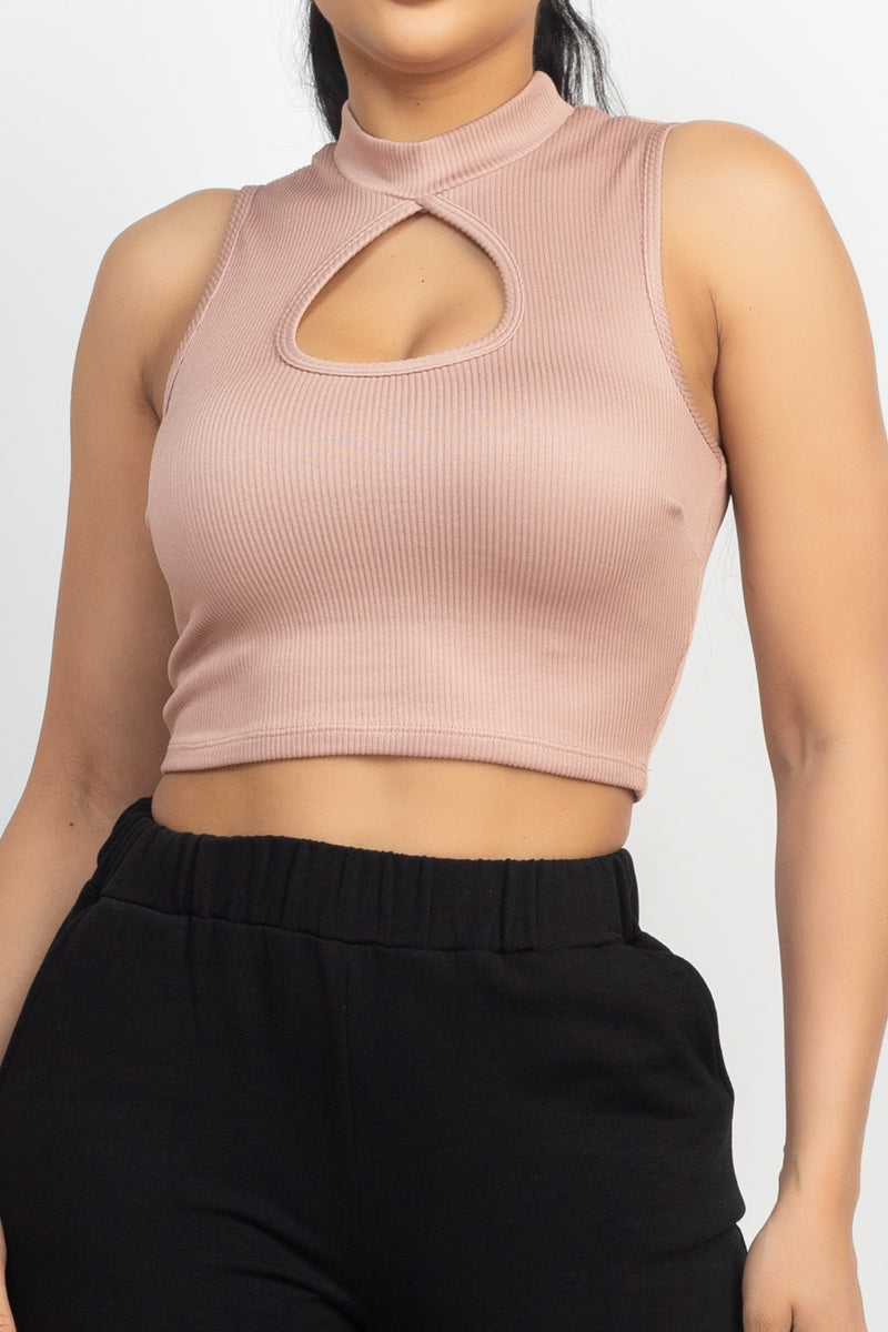 Mock Keyhole-front Crop Top - 4 colors - Ships from The US - women's crop top at TFC&H Co.