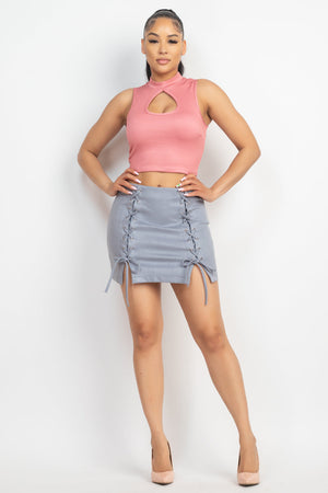 Mock Keyhole-front Crop Top - 4 colors - Ships from The US - women's crop top at TFC&H Co.
