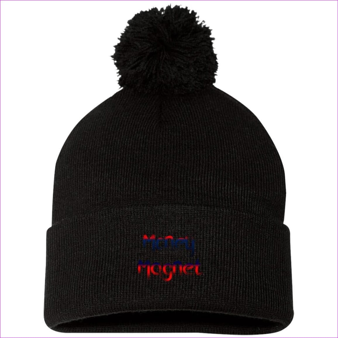 SP15 Pom Pom Knit Cap Black One Size Money Magnet Embroidered Knit Cap, Cap, Beanie - Beanie at TFC&H Co.