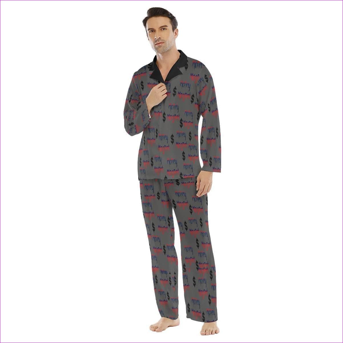 gray Money Magnet Men's Lapel Pajama Set - men's sleepwear at TFC&H Co.