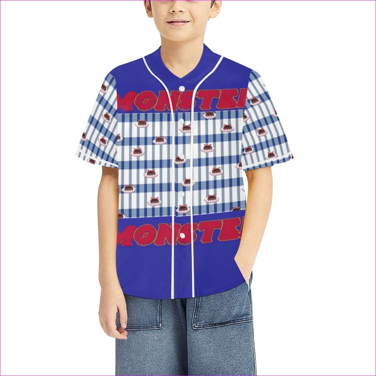 m3 - white Kid's All Over Print Baseball Jersey(ModelT50) - Monster Kids Kids Baseball Jersey - 3 options - kids tee at TFC&H Co.