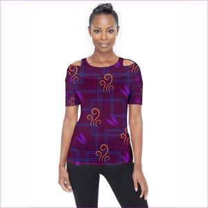- Mural Shoulder Cut Out Short Sleeve Top - womens blouse at TFC&H Co.
