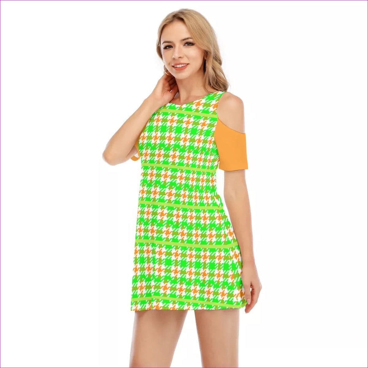 - Neon Houndstooth Teen's Cold Shoulder Dress | 100% Cotton - teens dress at TFC&H Co.