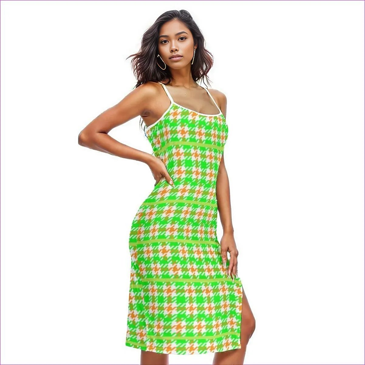 - Neon Houndstooth Womens Back Cross Cami Dress - womens dress at TFC&H Co.