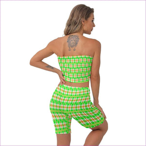 - Neon Houndstooth Womens Breast Wrap Shorts Set - womens tube top & short set at TFC&H Co.