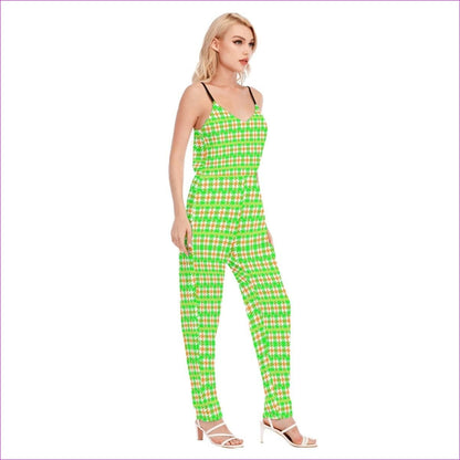 Neon Houndstooth Womens V-neck Cami Jumpsuit - women's jumpsuit at TFC&H Co.