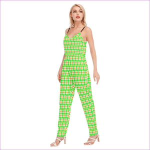 - Neon Houndstooth Womens V-neck Cami Jumpsuit - womens jumpsuit at TFC&H Co.