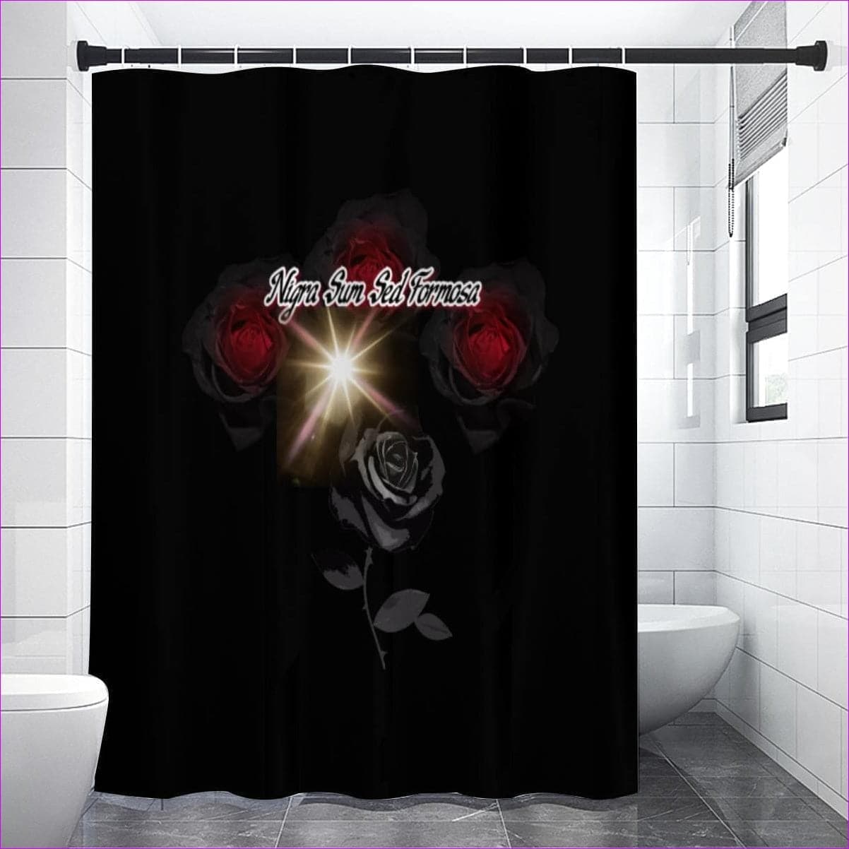 Black Nigra Sum Sed Formosa Home 2D Waterproof Shower Curtain - shower curtain at TFC&H Co.