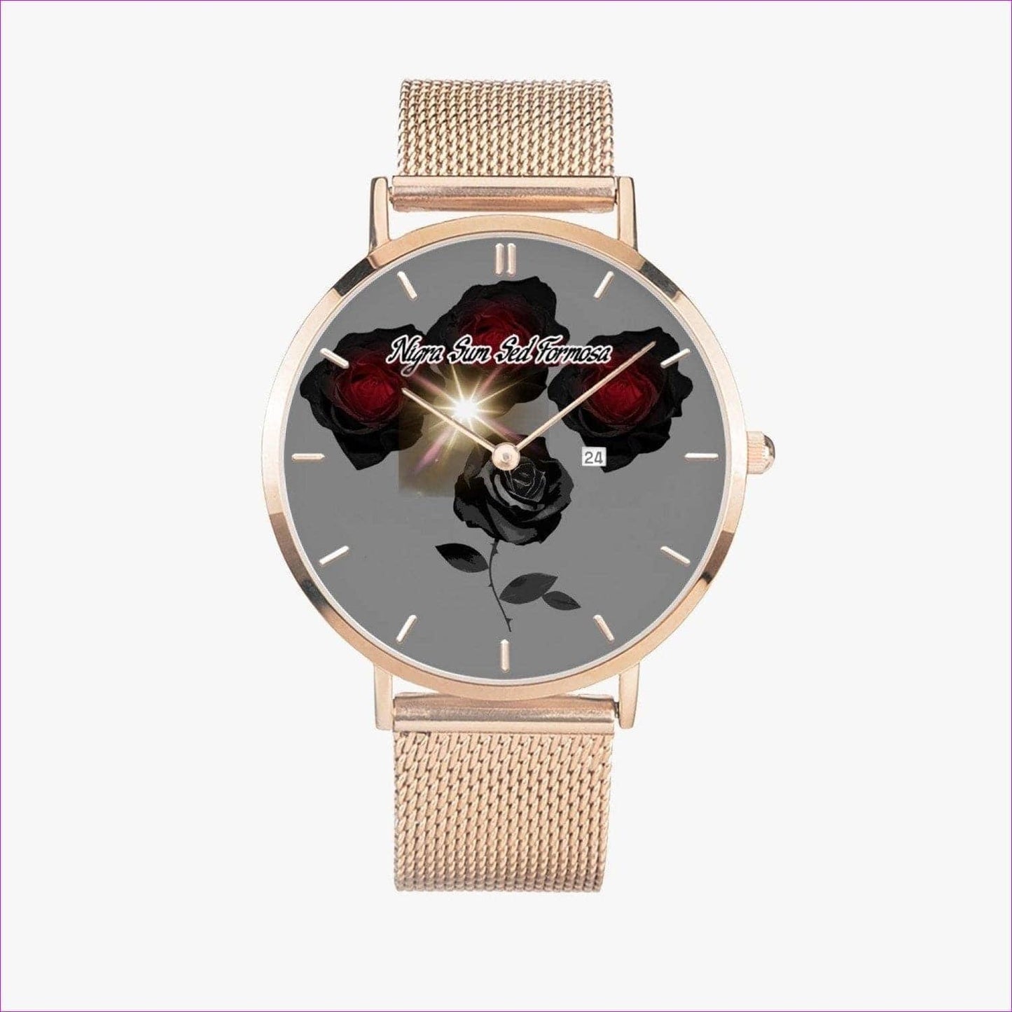 RoseGold Nigra Sum Sed Formosa Stainless Steel Perpetual Calendar Quartz Watch - watch at TFC&H Co.