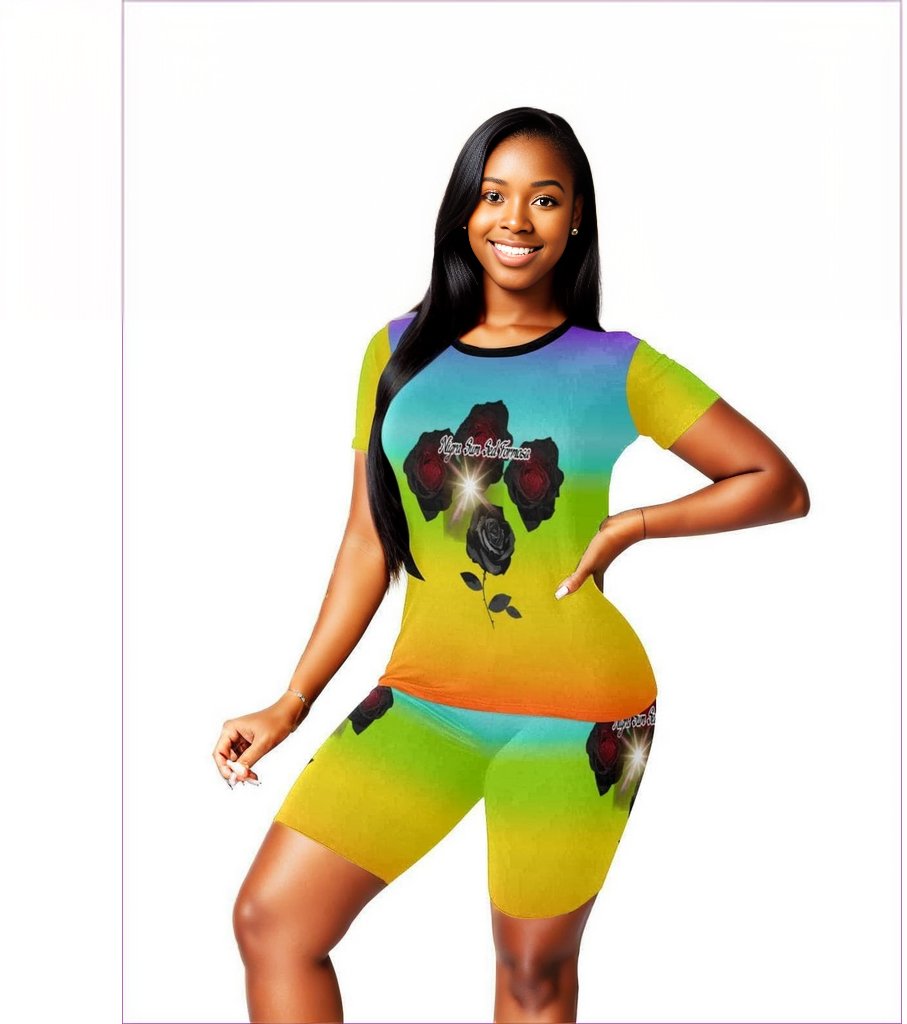 Rainbow Nigra Sum Sed Formosa Women's Short Yoga Set(Sets 03) Nigra Sum Sed Formosa Womens Yoga Short Set - 8 colors - women's top & short set at TFC&H Co.