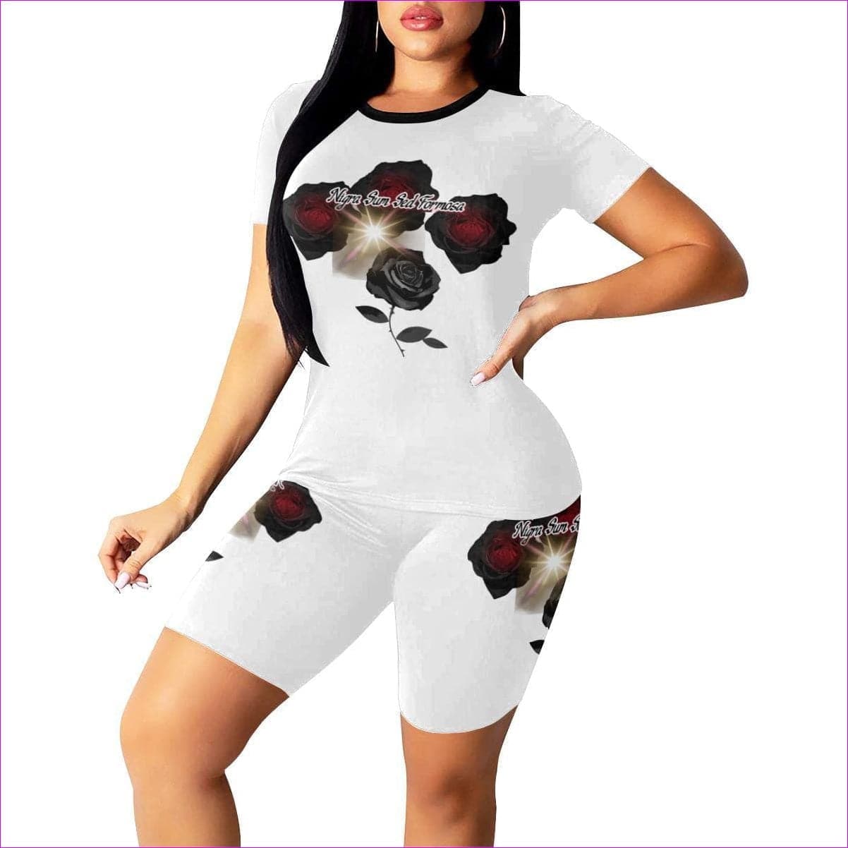 Nigra Sum Sed Formosa - wht Women's Short Yoga Set(Sets 03) Nigra Sum Sed Formosa Womens Yoga Short Set - 8 colors - women's top & short set at TFC&H Co.