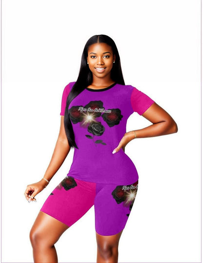 Nigra Sum Sed Formosa - purp/pink Women's Short Yoga Set(Sets 03) Nigra Sum Sed Formosa Womens Yoga Short Set - 8 colors - women's top & short set at TFC&H Co.