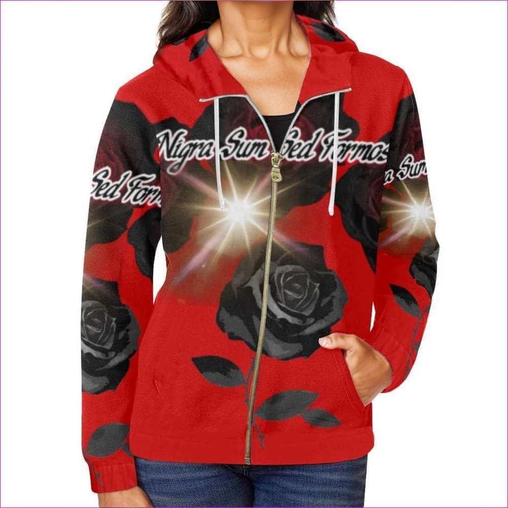 Nigra Sum Sed Formosa - red Women's All Over Print Full Zip Hoodie (Model H14) Nigra Sum Sed Formosa Womens Zip Hoodie - 7 colors - women's hoodie at TFC&H Co.