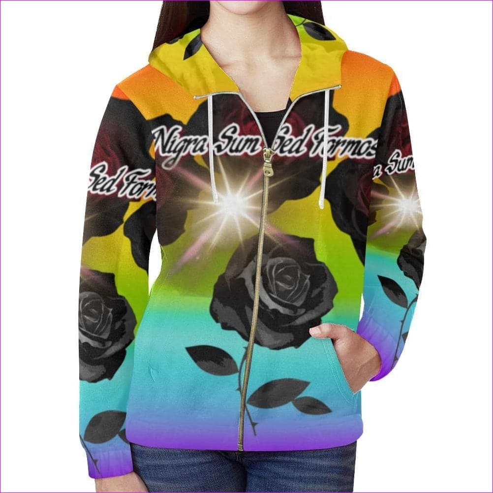 Nigra Sum Sed Formosa - rainbow Women's All Over Print Full Zip Hoodie (Model H14) Nigra Sum Sed Formosa Womens Zip Hoodie - 7 colors - women's hoodie at TFC&H Co.