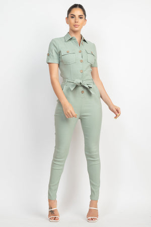 - Office Approved Collared Waist-tie Buttoned Jumpsuit - 4 colors - Ships from The US - womens jumspuit at TFC&H Co.